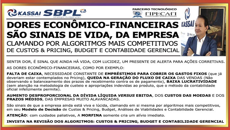 DORES ECONÔMICO-FINANCEIRAS SÃO SINAIS DE VIDA DA EMPRESA, CLAMANDO POR ALGORITMOS MAIS COMPETITIVOS: Custos, Pricing, Budget, Contabilidade Gerencial [15/02/2023]