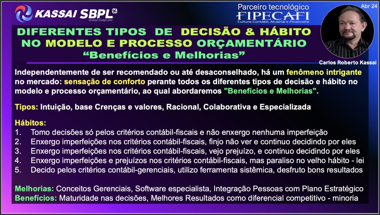 DIFERENTES TIPOS DE “DECISÃO & HÁBITO” NO MODELO E PROCESSO ORÇAMENTÁRIO – Benefícios e Melhorias