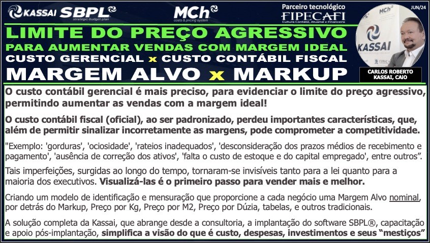 O LIMITE DO PREÇO AGRESSIVO PARA AUMENTAR AS VENDAS COM MARGEM IDEAL. Custo contábil gerencial ou Custo contábil fiscal?